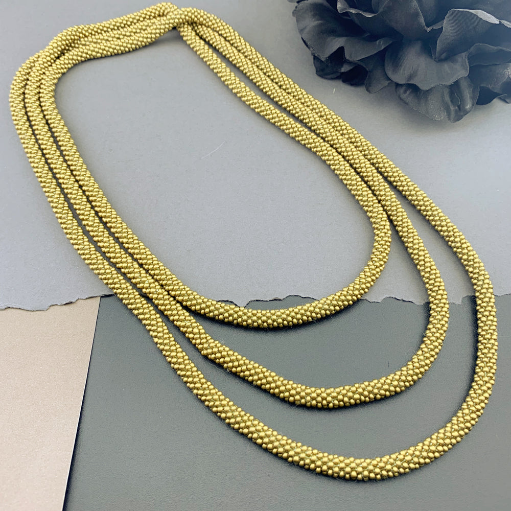 75" Beaded Crochet Rope Necklace - Satin Gold