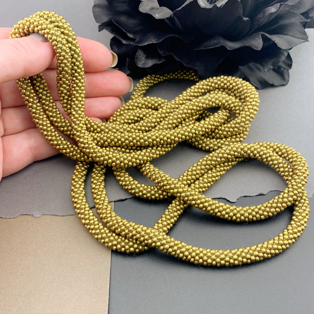 75" Beaded Crochet Rope Necklace - Satin Gold