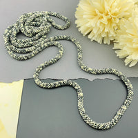 75" Abstract Pattern Beaded Crochet Rope Necklace - Grey/Yellow