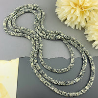 75" Abstract Pattern Beaded Crochet Rope Necklace - Grey/Yellow