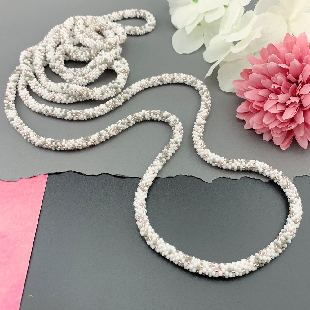 82" Abstract Pattern Beaded Crochet Rope Necklace