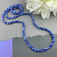 45" Abstract Pattern Beaded Crochet Rope Necklace - Blue