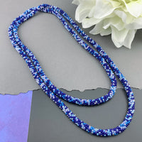 45" Abstract Pattern Beaded Crochet Rope Necklace - Blue