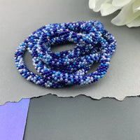 45" Abstract Pattern Beaded Crochet Rope Necklace - Blue