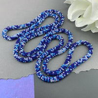 45" Abstract Pattern Beaded Crochet Rope Necklace - Blue