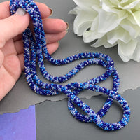 45" Abstract Pattern Beaded Crochet Rope Necklace - Blue