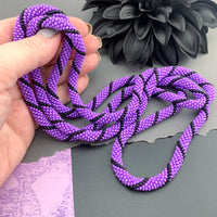 45" Spiral Pattern Beaded Crochet Rope Necklace - Purple