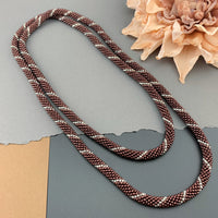 45" Spiral Pattern Beaded Crochet Rope Necklace - Silk Dark Copper