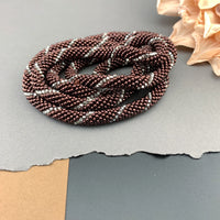 45" Spiral Pattern Beaded Crochet Rope Necklace - Silk Dark Copper