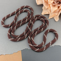 45" Spiral Pattern Beaded Crochet Rope Necklace - Silk Dark Copper