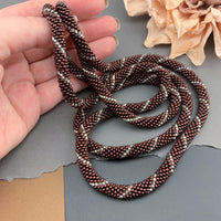 45" Spiral Pattern Beaded Crochet Rope Necklace - Silk Dark Copper