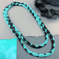 45" Diamond Pattern Beaded Crochet Rope Necklace - Turquoise