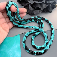 45" Diamond Pattern Beaded Crochet Rope Necklace - Turquoise