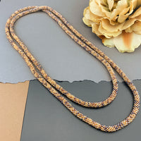 50" Abstract Pattern Beaded Crochet Rope Necklace - Shimmering Topaz Browns