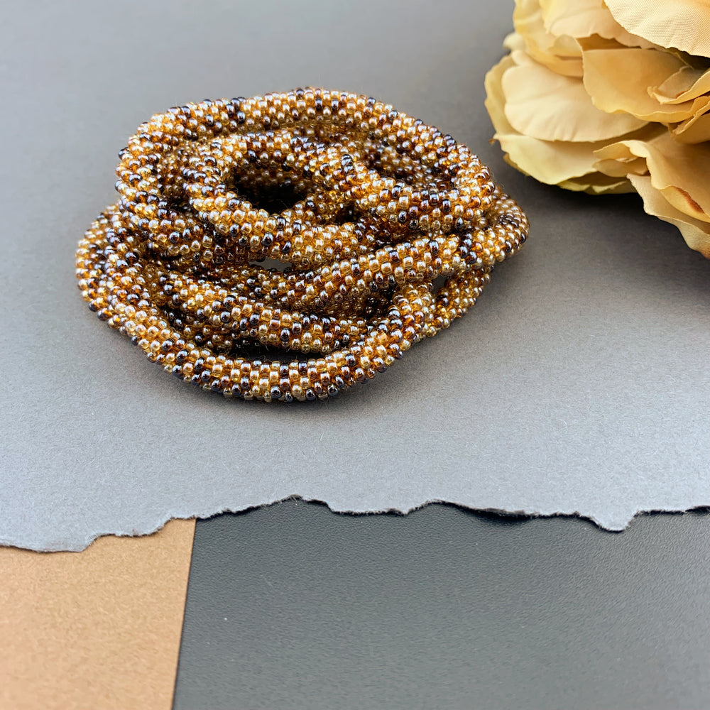 50" Abstract Pattern Beaded Crochet Rope Necklace - Shimmering Topaz Browns