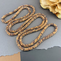 50" Abstract Pattern Beaded Crochet Rope Necklace - Shimmering Topaz Browns