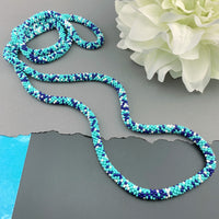 50" Abstract Pattern Beaded Crochet Rope Necklace - Turquoise/Blue