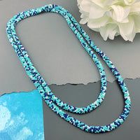 50" Abstract Pattern Beaded Crochet Rope Necklace - Turquoise/Blue