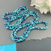 50" Abstract Pattern Beaded Crochet Rope Necklace - Turquoise/Blue