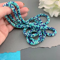 50" Abstract Pattern Beaded Crochet Rope Necklace - Turquoise/Blue