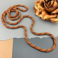 50" Spiral Pattern Beaded Crochet Rope Necklace - Silk Copper