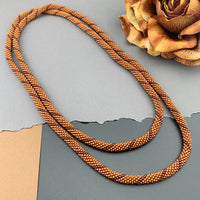 50" Spiral Pattern Beaded Crochet Rope Necklace - Silk Copper