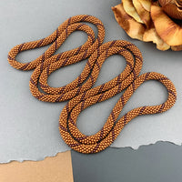 50" Spiral Pattern Beaded Crochet Rope Necklace - Silk Copper