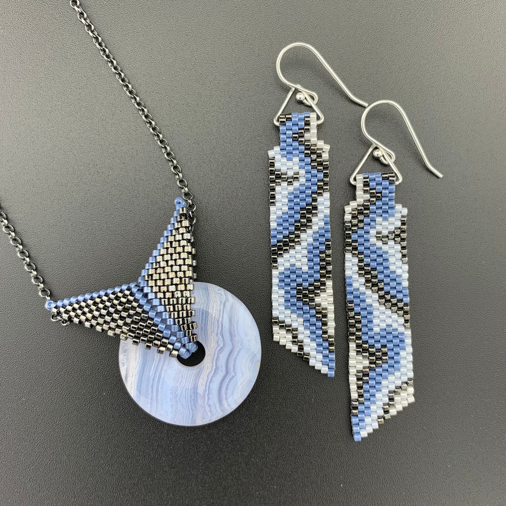 Set: Blue Lace Agate Blissful Earrings & Pendant Necklace