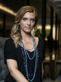 75" Abstract Pattern Beaded Crochet Rope Necklace - Turquoise/Neutrals