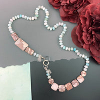 One Of A Kind Silk Knotted Amazonite and Jasper Gemstone Candy Necklace