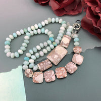 One Of A Kind Silk Knotted Amazonite and Jasper Gemstone Candy Necklace