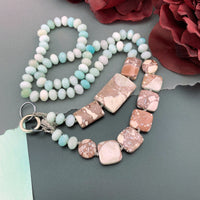 One Of A Kind Silk Knotted Amazonite and Jasper Gemstone Candy Necklace