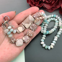 One Of A Kind Silk Knotted Amazonite and Jasper Gemstone Candy Necklace