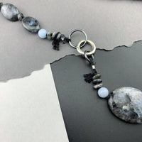 One Of A Kind Silk Knotted Black Labradorite and Angelite Gemstone Candy Necklace