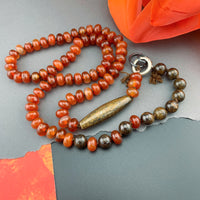 One Of A Kind Silk Knotted Carnelian and Bronzite Gemstone Candy Necklace