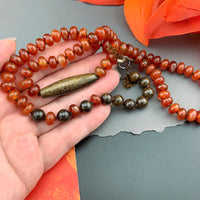 One Of A Kind Silk Knotted Carnelian and Bronzite Gemstone Candy Necklace