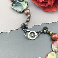 One Of A Kind Silk Knotted Dragon's Blood and Kambaba Jasper Gemstone Candy Necklace