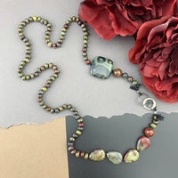 One Of A Kind Silk Knotted Dragon's Blood and Kambaba Jasper Gemstone Candy Necklace