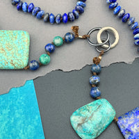 One Of A Kind Silk Knotted Lapis Lazuli, Chrysocolla and Turquoise Gemstone Candy Necklace