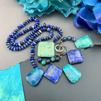One Of A Kind Silk Knotted Lapis Lazuli, Chrysocolla and Turquoise Gemstone Candy Necklace