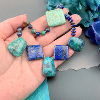 One Of A Kind Silk Knotted Lapis Lazuli, Chrysocolla and Turquoise Gemstone Candy Necklace