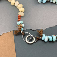 One Of A Kind Silk Knotted Larimar, Jasper and Aventurine Gemstone Candy Necklace