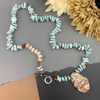 One Of A Kind Silk Knotted Larimar, Jasper and Aventurine Gemstone Candy Necklace