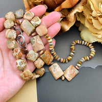 One Of A Kind Silk Knotted Rhyolite and Agate Gemstone Candy Necklace