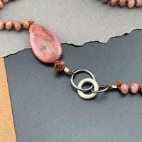 One Of A Kind Silk Knotted Ruby and Rhodonite Gemstone Candy Necklace