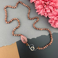 One Of A Kind Silk Knotted Ruby and Rhodonite Gemstone Candy Necklace