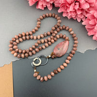 One Of A Kind Silk Knotted Ruby and Rhodonite Gemstone Candy Necklace