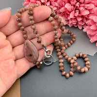 One Of A Kind Silk Knotted Ruby and Rhodonite Gemstone Candy Necklace