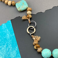 One Of A Kind Silk Knotted Picture Jasper and Turquoise Gemstone Candy Necklace