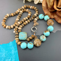 One Of A Kind Silk Knotted Picture Jasper and Turquoise Gemstone Candy Necklace